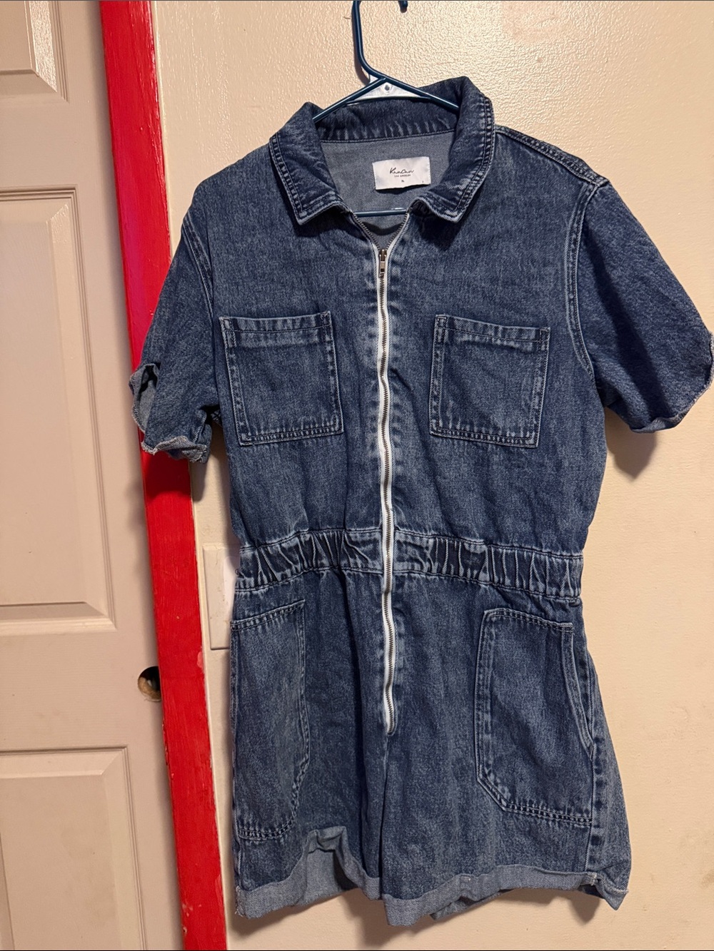 KanCan Dark Blue Denim Zip Romper Dress